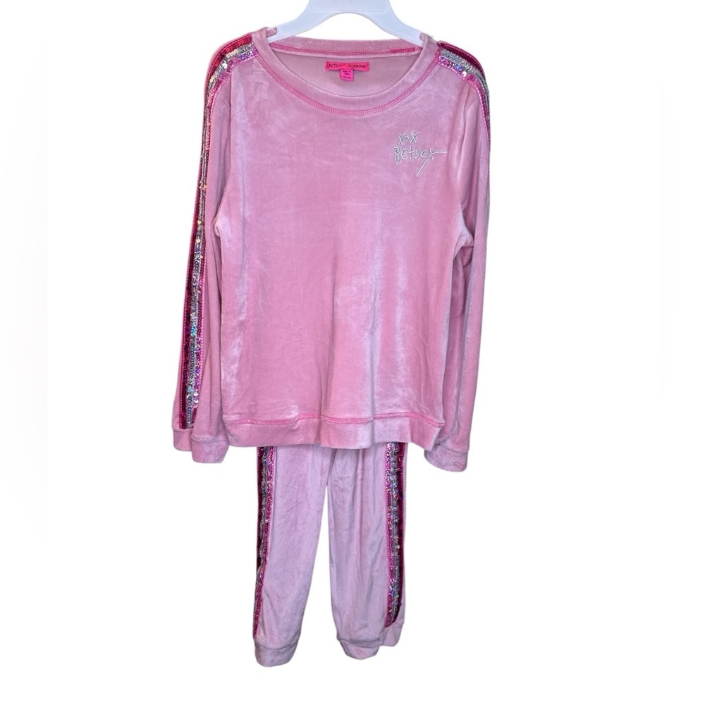 Betsey Johnson Pink velour Set Soft Knit Long Sleeve 10/12